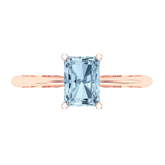 1 cttw Zirconia Simulated Blue Diamond Solitaire  Engagement Ring - Solid Rose Gold (VVS1, Radiant Cut,7x5mm)