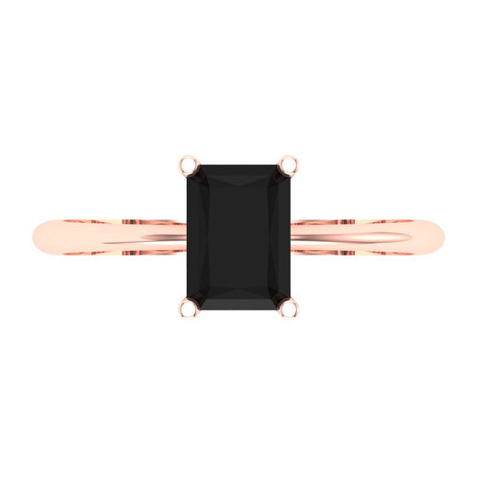 1 cttw Natural Onyx Solitaire  Engagement Ring - Solid Rose Gold (VVS1, Radiant Cut,7x5mm)