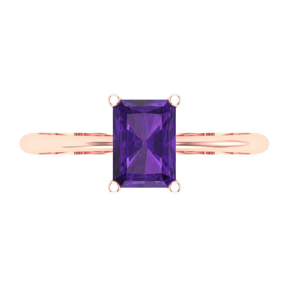 1 cttw Natural Amethyst Solitaire  Engagement Ring - Solid Gold (Radiant Cut,7x5mm)