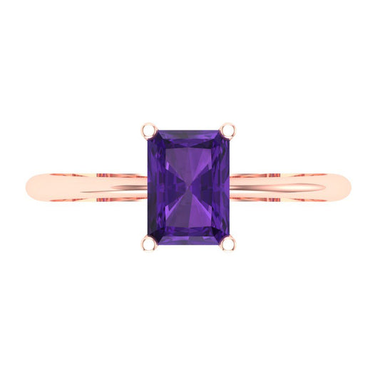 1 cttw Natural Amethyst Solitaire  Engagement Ring - Solid Rose Gold (VVS1, Radiant Cut,7x5mm)