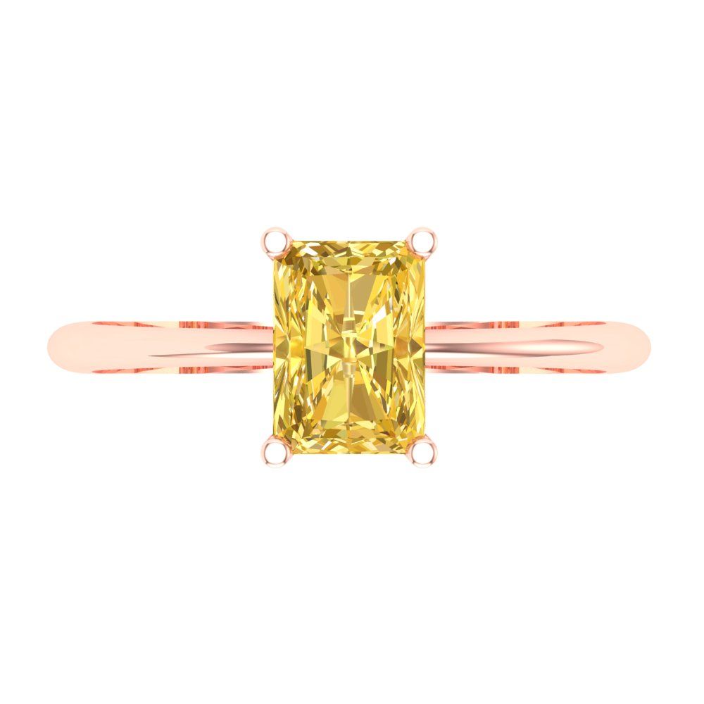 1 cttw Zirconia Simulated Yellow Diamond Solitaire  Engagement Ring - Solid Gold (VVS1, Radiant Cut,7x5mm)
