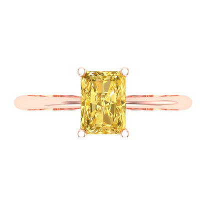 1 cttw Zirconia Simulated Yellow Diamond Solitaire  Engagement Ring - Solid Gold (VVS1, Radiant Cut,7x5mm)