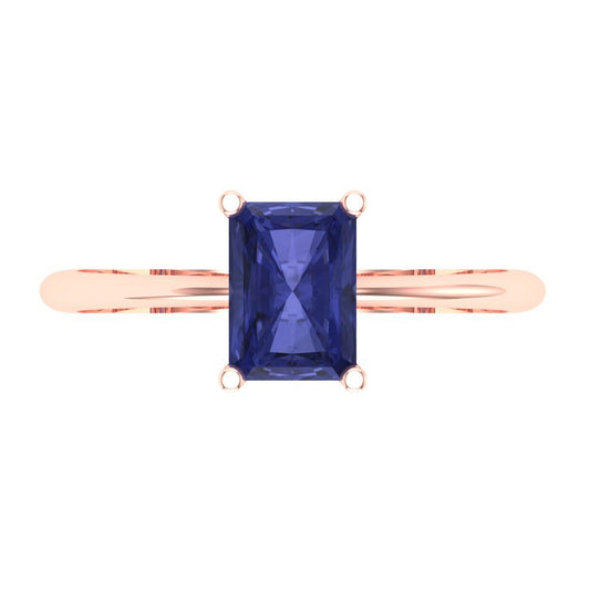 1 cttw Simulated Tanzanite Solitaire  Engagement Ring - Solid Rose Gold (VVS1, Radiant Cut,7x5mm)