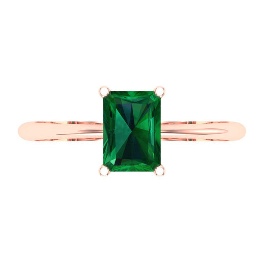 1 cttw Simulated Emerald Solitaire  Engagement Ring - Solid Rose Gold (VVS1, Radiant Cut,7x5mm)