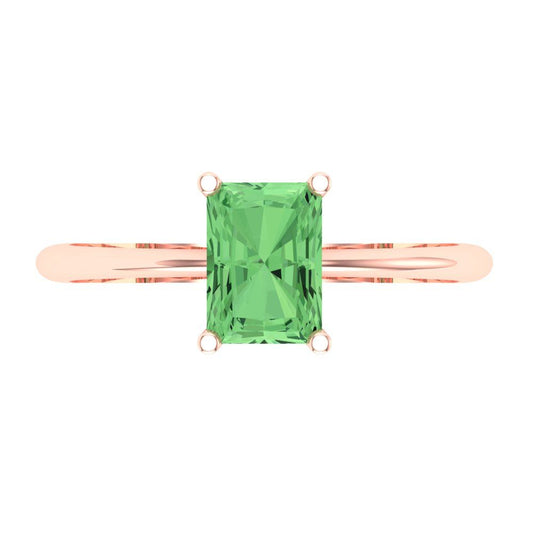 1 cttw Zirconia Simulated Green Diamond Solitaire  Engagement Ring - Solid Rose Gold (VVS1, Radiant Cut,7x5mm)
