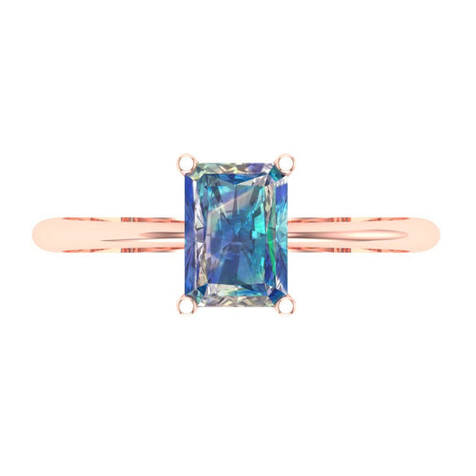 1 cttw Blue Moissanite Solitaire  Engagement Ring - Solid Rose Gold (VVS1, Radiant Cut,7x5mm)