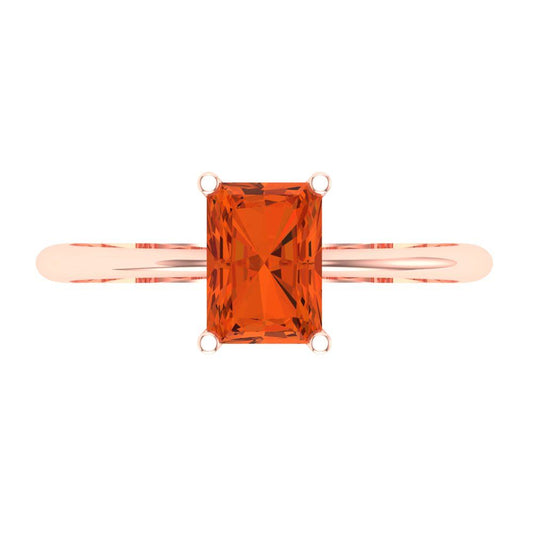 1 cttw Zirconia Simulated Red Diamond Solitaire  Engagement Ring - Solid Rose Gold (VVS1, Radiant Cut,7x5mm)