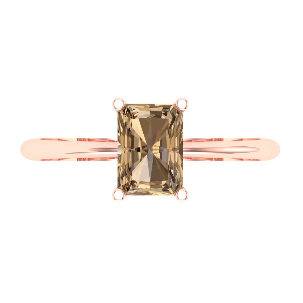 1 cttw Zirconia Simulated Champagne Diamond Solitaire  Engagement Ring - Solid Gold (VVS1, Radiant Cut,7x5mm)