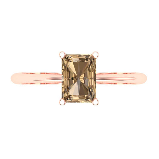 1 cttw Zirconia Simulated Champagne Diamond Solitaire  Engagement Ring - Solid Rose Gold (VVS1, Radiant Cut,7x5mm)