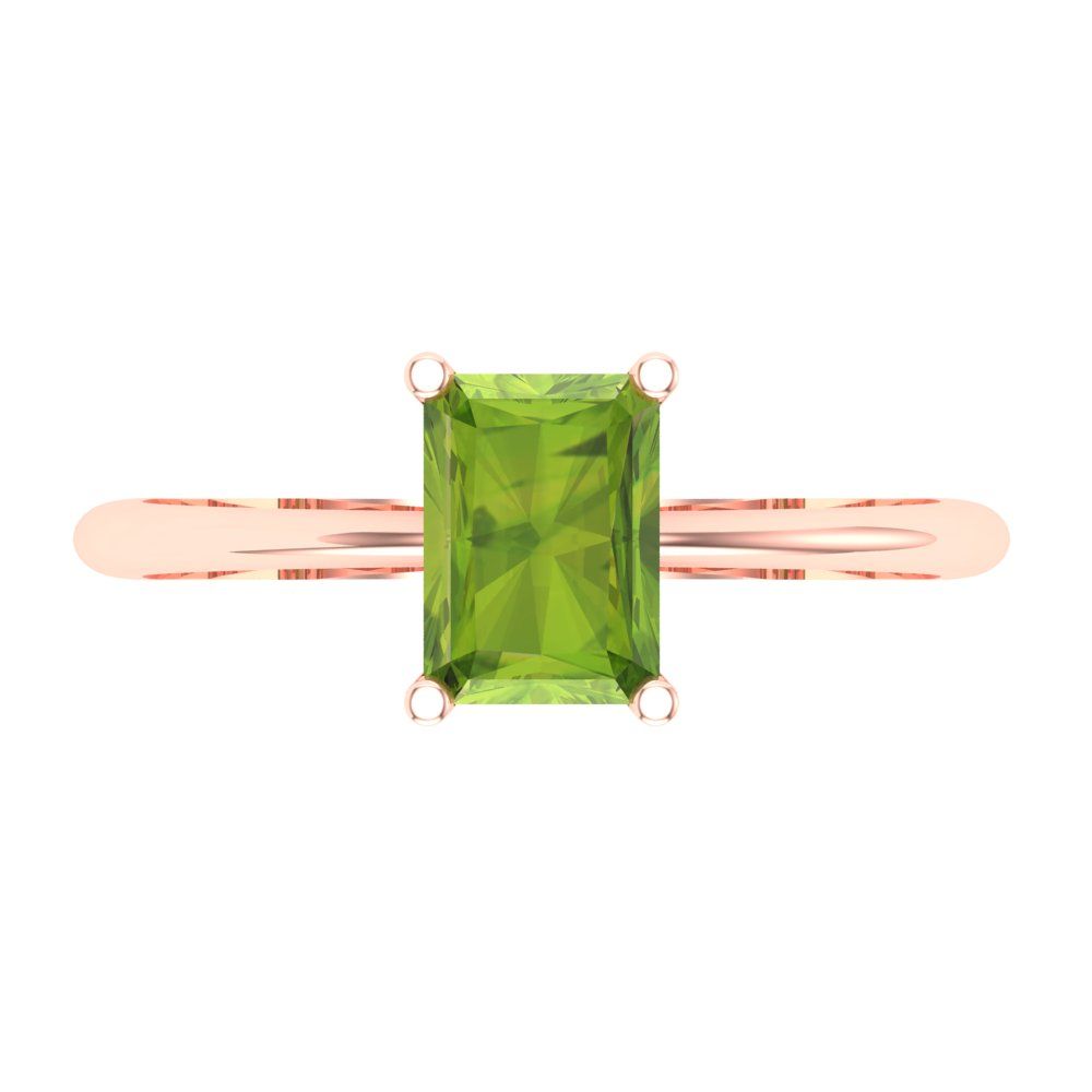 1 cttw Natural Peridot Solitaire  Engagement Ring - Solid Gold (Radiant Cut,7x5mm)