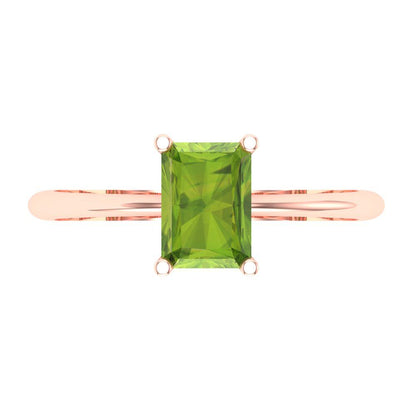 1 cttw Natural Peridot Solitaire  Engagement Ring - Solid Gold (Radiant Cut,7x5mm)