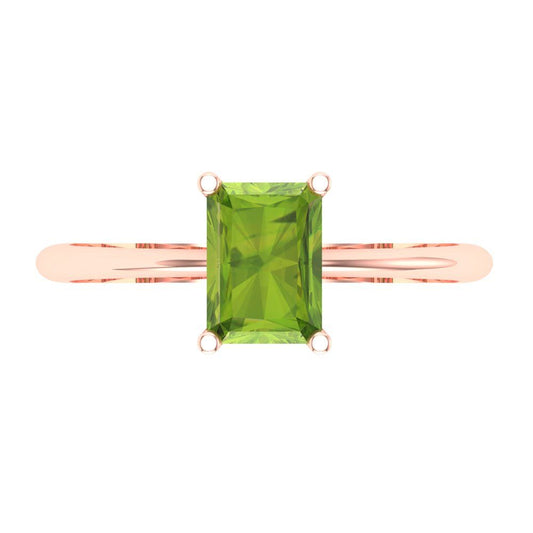 1 cttw Natural Peridot Solitaire  Engagement Ring - Solid Rose Gold (VVS1, Radiant Cut,7x5mm)