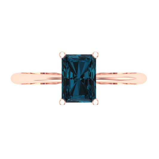 1 cttw Natural London Blue Topaz Solitaire  Engagement Ring - Solid Rose Gold (VVS1, Radiant Cut,7x5mm)
