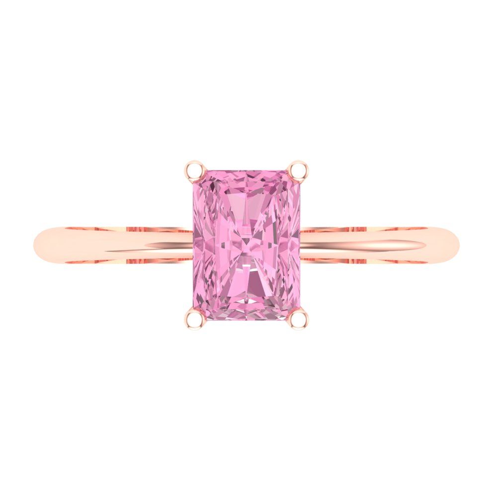 1 cttw Zirconia Simulated Pink Diamond Solitaire  Engagement Ring - Solid Gold (VVS1, Radiant Cut,7x5mm)