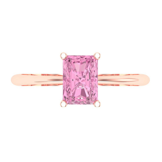 1 cttw Zirconia Simulated Pink Diamond Solitaire  Engagement Ring - Solid Rose Gold (VVS1, Radiant Cut,7x5mm)