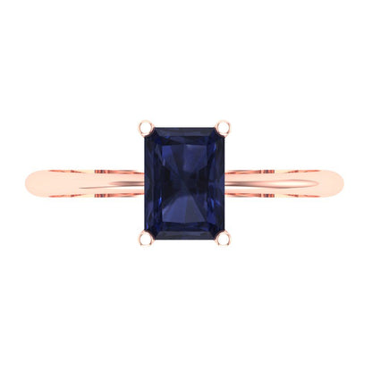 1 cttw Simulated Blue Sapphire Solitaire  Engagement Ring - Solid Gold (Radiant Cut,7x5mm)
