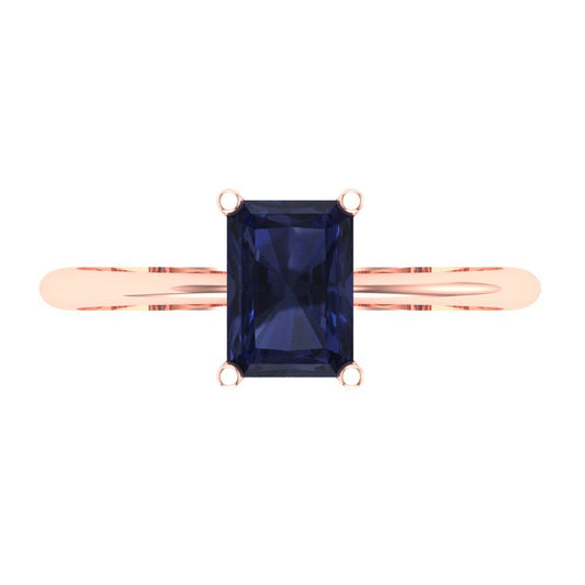 1 cttw Simulated Blue Sapphire Solitaire  Engagement Ring - Solid Rose Gold (VVS1, Radiant Cut,7x5mm)
