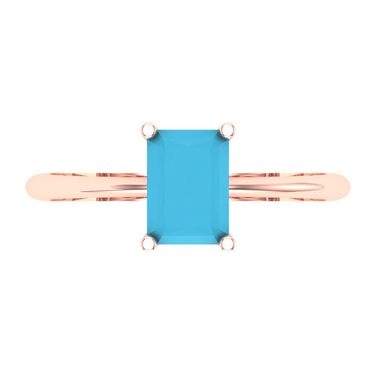 1 cttw Simulated Turquoise Solitaire  Engagement Ring - Solid Rose Gold (VVS1, Radiant Cut,7x5mm)