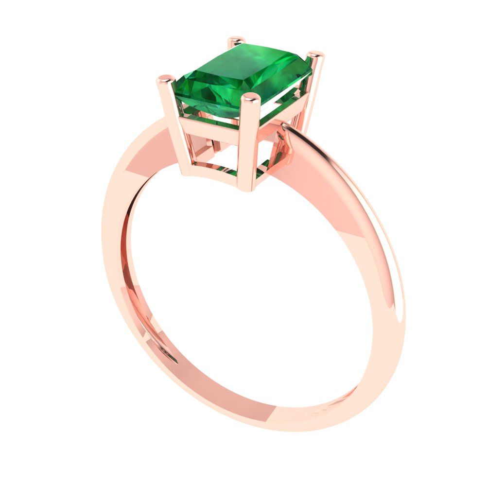 1 cttw Simulated Emerald Solitaire  Engagement Ring - Solid Gold (Radiant Cut,7x5mm)