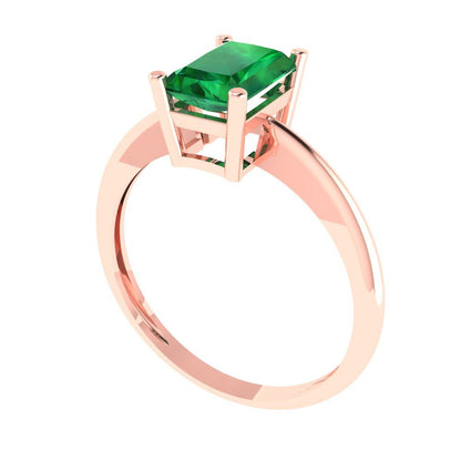 1 cttw Simulated Emerald Solitaire  Engagement Ring - Solid Gold (Radiant Cut,7x5mm)