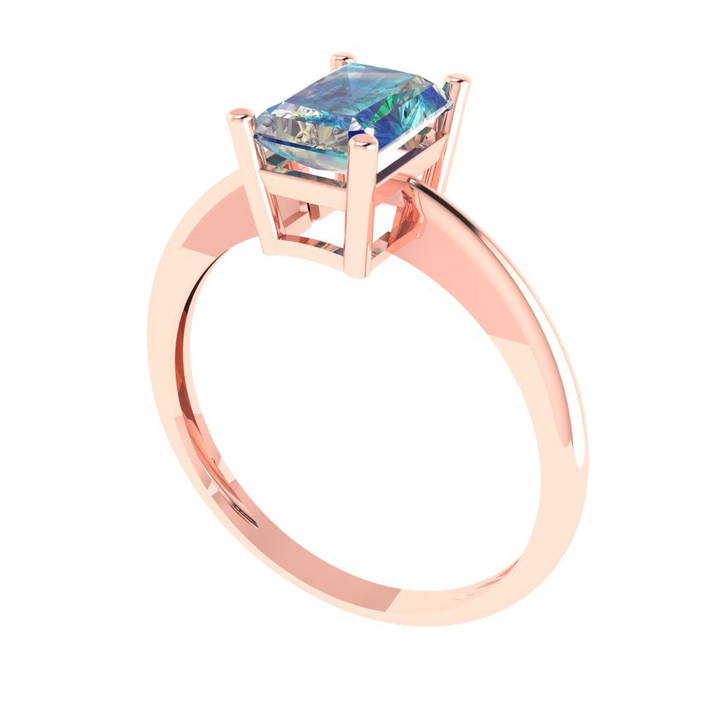 1 cttw Blue Moissanite Solitaire  Engagement Ring - Solid Gold (Radiant Cut,7x5mm)