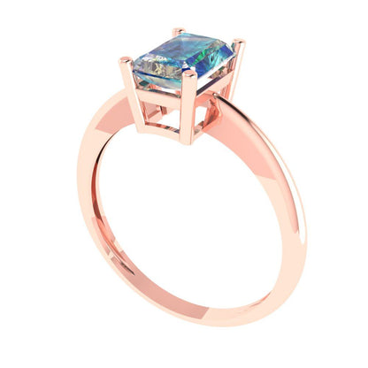 1 cttw Blue Moissanite Solitaire  Engagement Ring - Solid Gold (Radiant Cut,7x5mm)