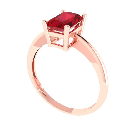 1 cttw Simulated Ruby Solitaire  Engagement Ring - Solid Rose Gold (VVS1, Radiant Cut,7x5mm)