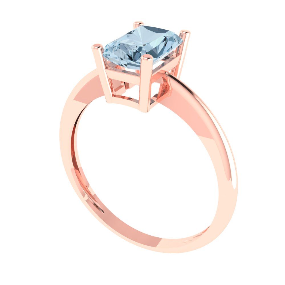 1 cttw Natural Aquamarine Solitaire  Engagement Ring - Solid Gold (Radiant Cut,7x5mm)
