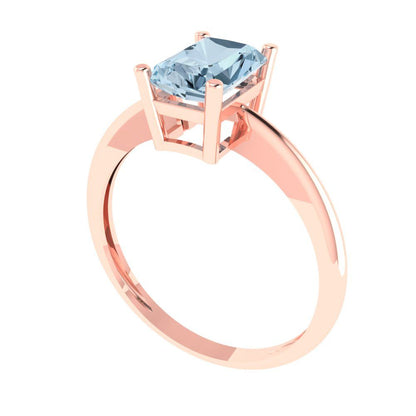 1 cttw Natural Aquamarine Solitaire  Engagement Ring - Solid Gold (Radiant Cut,7x5mm)