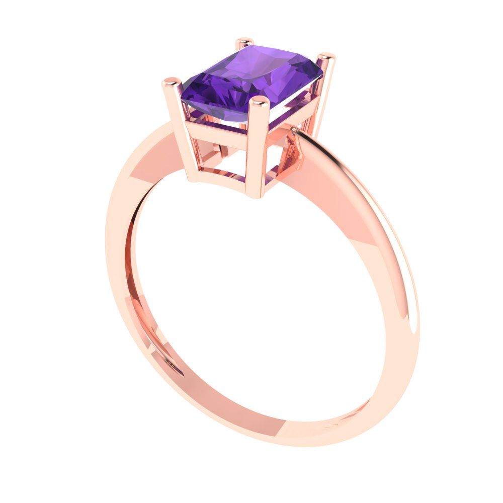 1 cttw Natural Amethyst Solitaire  Engagement Ring - Solid Gold (Radiant Cut,7x5mm)