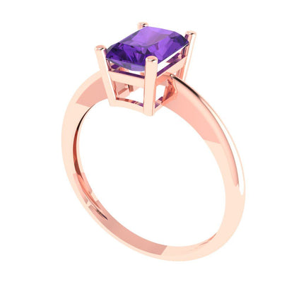1 cttw Natural Amethyst Solitaire  Engagement Ring - Solid Gold (Radiant Cut,7x5mm)