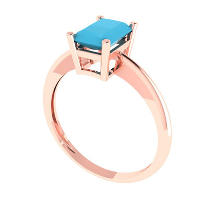 1 cttw Simulated Turquoise Solitaire  Engagement Ring - Solid Gold (Radiant Cut,7x5mm)