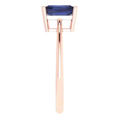 1 cttw Simulated Blue Sapphire Solitaire  Engagement Ring - Solid Gold (Radiant Cut,7x5mm)