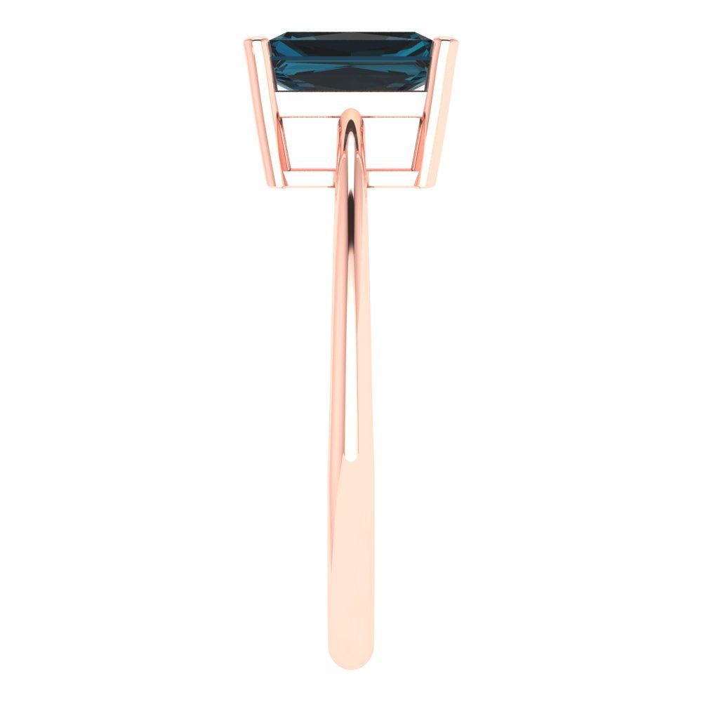 1 cttw Natural London Blue Topaz Solitaire  Engagement Ring - Solid Gold (Radiant Cut,7x5mm)