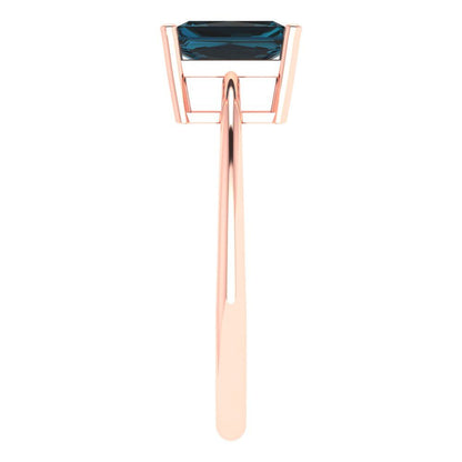 1 cttw Natural London Blue Topaz Solitaire  Engagement Ring - Solid Gold (Radiant Cut,7x5mm)