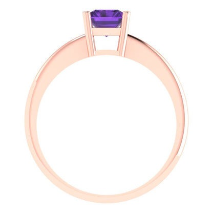 1 cttw Natural Amethyst Solitaire  Engagement Ring - Solid Gold (Radiant Cut,7x5mm)