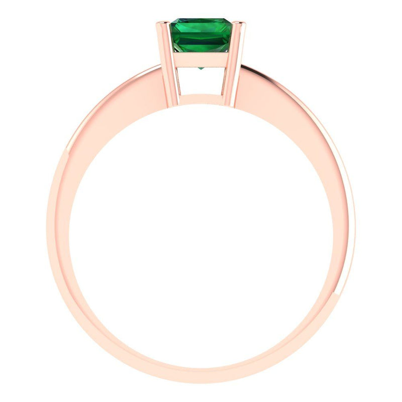 1.0 ct Brilliant Radiant Cut Simulated Emerald Stone Rose Gold Solitaire Ring