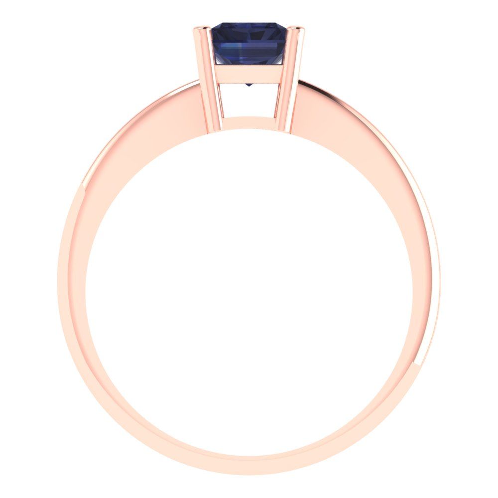 1 cttw Simulated Blue Sapphire Solitaire  Engagement Ring - Solid Gold (Radiant Cut,7x5mm)