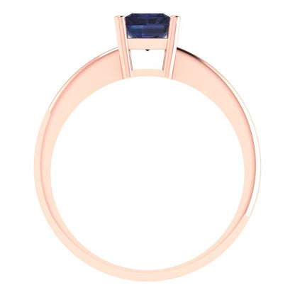 1 cttw Simulated Blue Sapphire Solitaire  Engagement Ring - Solid Gold (Radiant Cut,7x5mm)