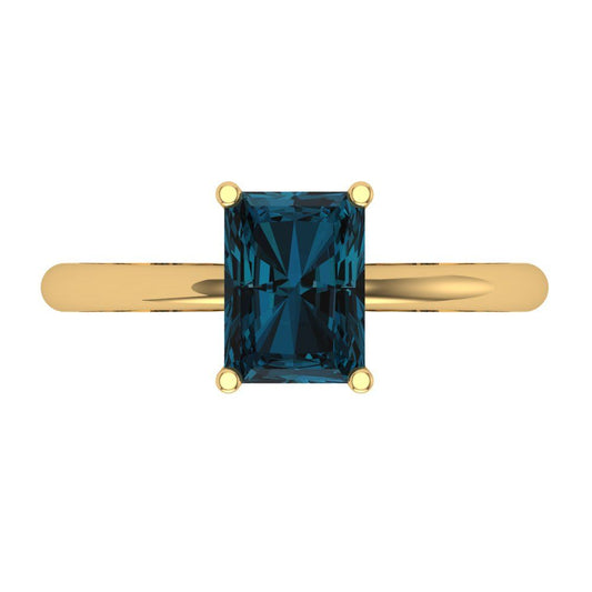 1.75 cttw Natural London Blue Topaz Solitaire  Engagement Ring - Solid Yellow Gold (VVS1, Radiant Cut,7.5x5.5mm)