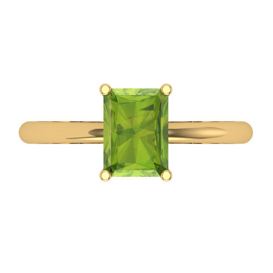 1.75 cttw Natural Peridot Solitaire  Engagement Ring - Solid Yellow Gold (VVS1, Radiant Cut,7.5x5.5mm)