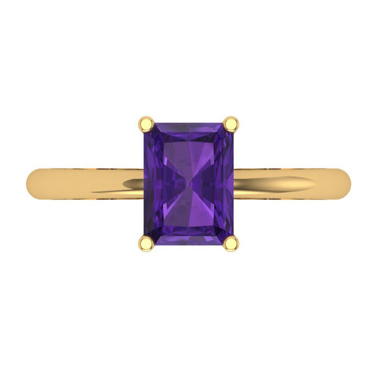 1.75 cttw Natural Amethyst Solitaire  Engagement Ring - Solid Yellow Gold (VVS1, Radiant Cut,7.5x5.5mm)