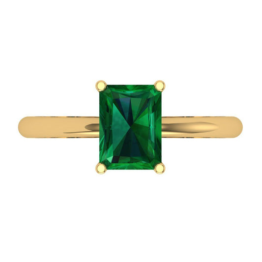 1.75 cttw Simulated Emerald Solitaire  Engagement Ring - Solid Yellow Gold (VVS1, Radiant Cut,7.5x5.5mm)
