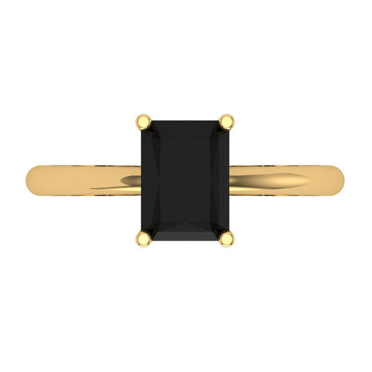 1.75 cttw Natural Onyx Solitaire  Engagement Ring - Solid Yellow Gold (VVS1, Radiant Cut,7.5x5.5mm)