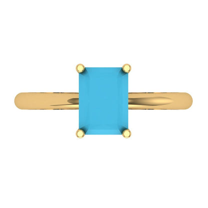 1.75 cttw Simulated Turquoise Solitaire  Engagement Ring - Solid Gold (Radiant Cut,7.5x5.5mm)