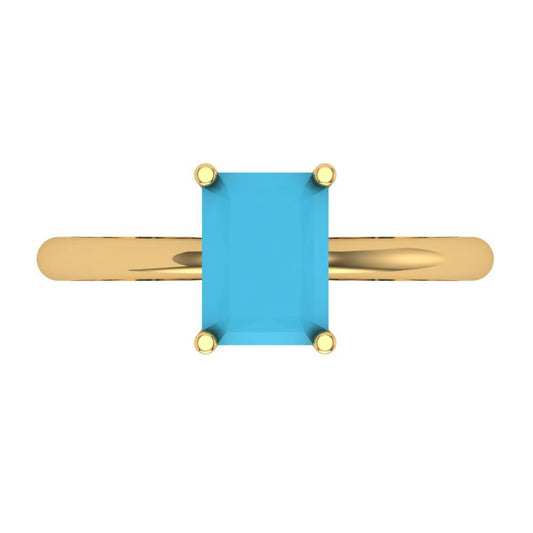 1.75 cttw Simulated Turquoise Solitaire  Engagement Ring - Solid Yellow Gold (VVS1, Radiant Cut,7.5x5.5mm)