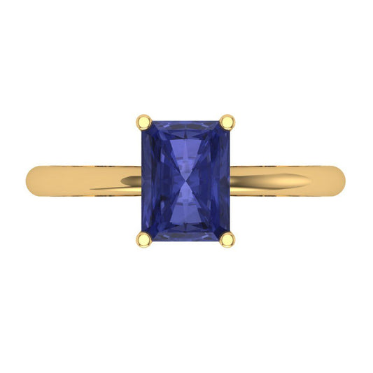 1.75 cttw Simulated Tanzanite Solitaire  Engagement Ring - Solid Yellow Gold (VVS1, Radiant Cut,7.5x5.5mm)