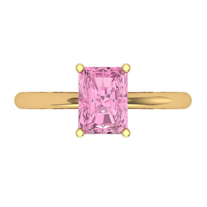 1.75 cttw Zirconia Simulated Pink Diamond Solitaire  Engagement Ring - Solid Gold (VVS1, Radiant Cut,7.5x5.5mm)