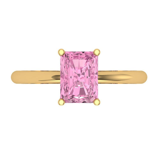 1.75 cttw Zirconia Simulated Pink Diamond Solitaire  Engagement Ring - Solid Yellow Gold (VVS1, Radiant Cut,7.5x5.5mm)
