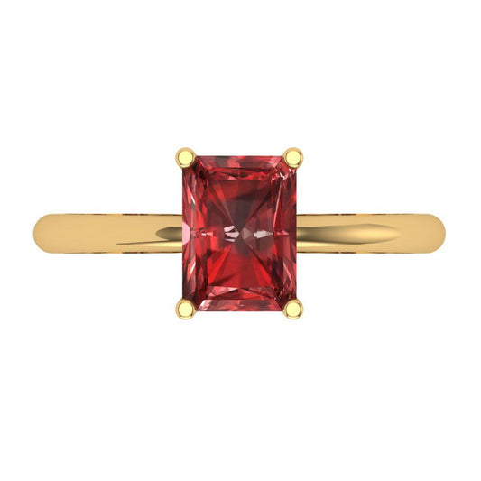 1.75 cttw Natural Garnet Solitaire  Engagement Ring - Solid Yellow Gold (VVS1, Radiant Cut,7.5x5.5mm)